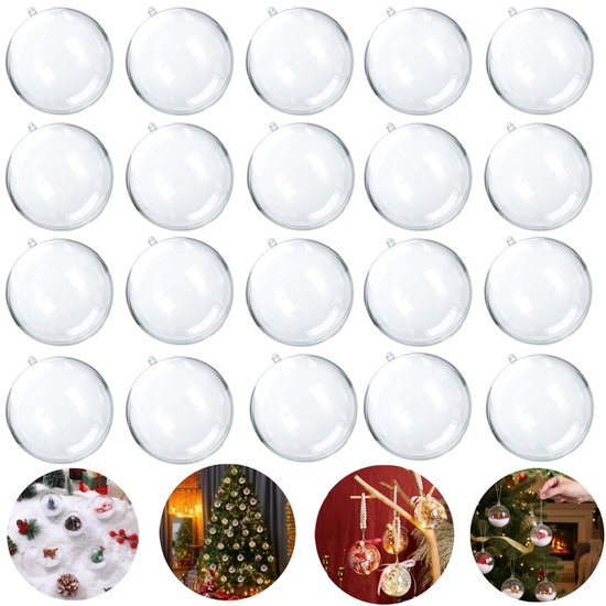 20 holle ballen, decoratieve bollen, holle kerstballen, hangende decoratieve ballen, uitneembare vulling, geschikt voor winkelcentra, feesten, kerstversiering, bruiloften, doe het zelfactiviteiten (5 cm, transparant)