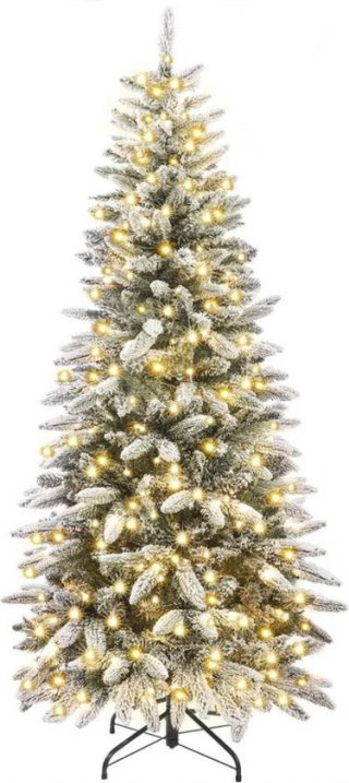 Zilverspar Kunstkerstboom 180cm - Smal - Kunstkerstbomen - Kerstboom met verlichting en Sneeuw - RGB LED Kleuren - Kerst - Dennenappels Versiering - Kunst - Boom