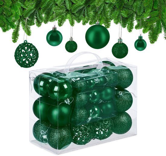 kerstballen - set van 50 - onbreekbaar - plastic - ∅ 3, 4 & 6 cm - donkergroen