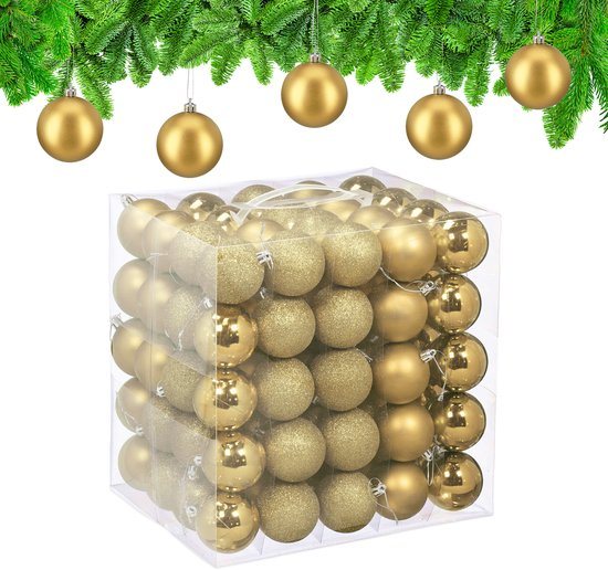 kerstballen set van 100 - Ø 6 cm - kunststof - onbreekbaar - goud