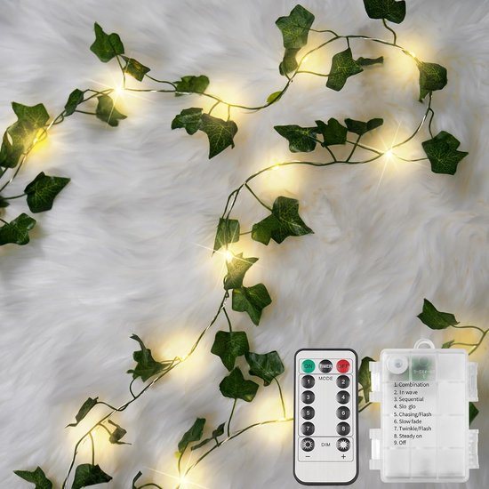 BOTC lichtsnoer - Klimop Slinger met Afstandsbediening - 2 meter - 20 LED Lampjes Slinger - Fairy Lights - Vines Plant Slinger