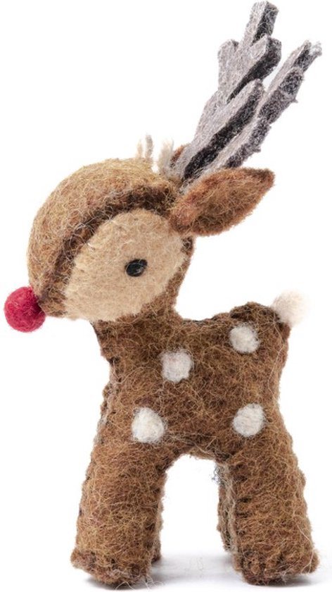 Hanger Vilt - Rendier Rudolf Rode Neus - 13x6,5cm - Fairtrade