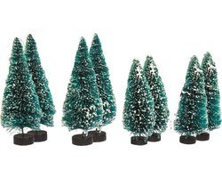 Rayher hobby kerstdorp boompjes/kerstboompjes - 8x st - 9-12 cm -miniatuur