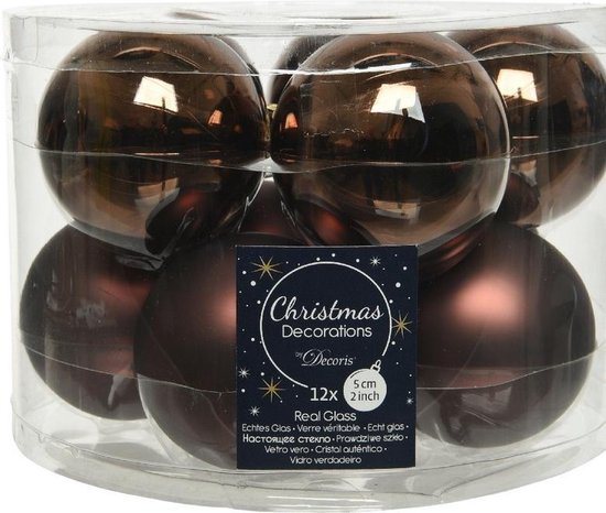 10x Donkerbruine glazen kerstballen 6 cm - glans en mat - Glans/glanzende - Kerstboomversiering donkerbruin