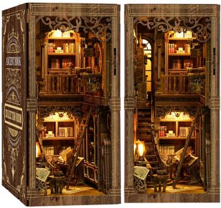 DIY Book Nook Kit met LED – 3D Houten Miniatuur Boekenkast – Modelbouwpakket - Vintage Design – Creatieve Boekensteun – Cadeau voor Boekenliefhebbers