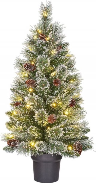 Black Box Trees Vandans Kunstkerstboom in Pot met LED Verlichting - H90 x Ø48 cm - Frosted Green