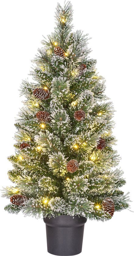 Black Box Trees Vandans Kunstkerstboom in Pot met LED Verlichting - H90 x Ø48 cm - Frosted Green