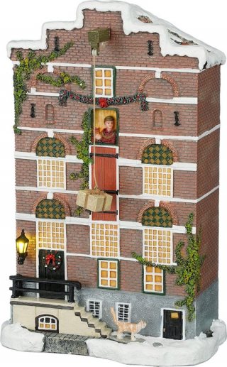LuVille Kerstdorp Miniatuur Pakhuis Gevel - L19 x B11 x H29 cm