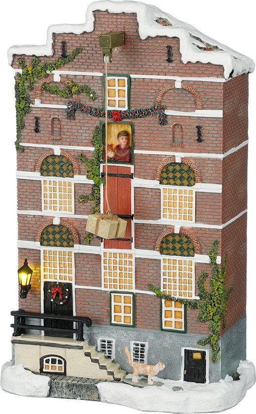 LuVille Kerstdorp Miniatuur Pakhuis Gevel - L19 x B11 x H29 cm