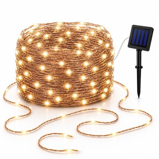 Solar Lichtsnoer 22 Meter met 200 LED Lampjes – Warm Wit – Buitenverlichting op Zonne Energie – Waterbestendig – Tuin en Balkon