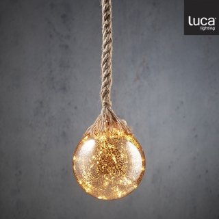 Luca Lighting Bal aan Touw Kerstverlichting met 15 LED Lampjes - H94 x Ø14 cm - Bruin