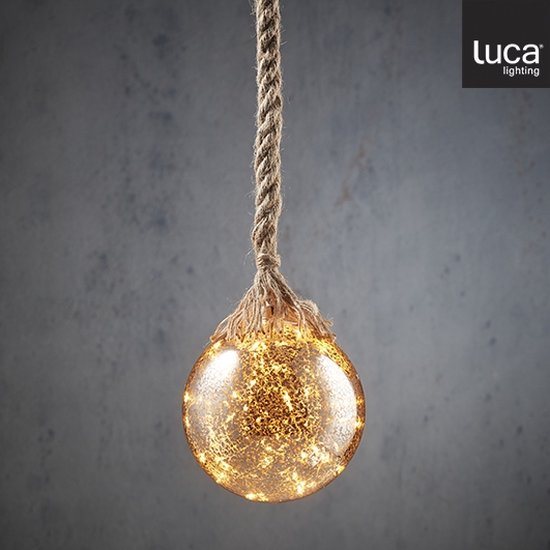 Luca Lighting Bal aan Touw Kerstverlichting met 15 LED Lampjes - H94 x Ø14 cm - Bruin