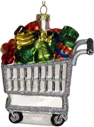 HD Collection Glazen kerstornament kersthanger boodschappenkar met boodschappen 11.9 cm