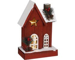 kersthuisje Huis rood 10 led battery operated - l19xw12xh31cm