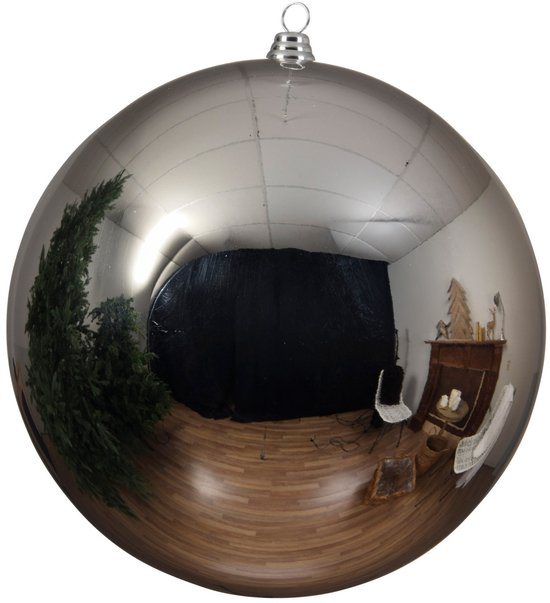 Decoris grote kerstbal - zilver - glans - kunststof - 14 cm - onbreekbaar - kerstversiering - kerstboomversiering