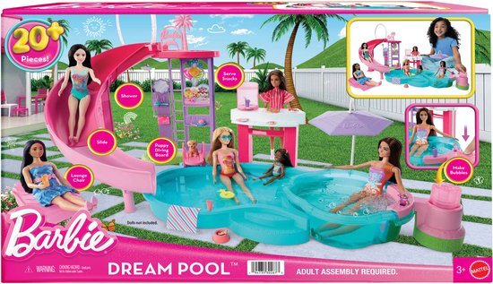 Barbie Droomzwembad - Speelset met Glijbaan en Bubbelbad en meer dan 20 Accessoires