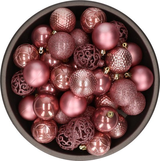 Bellatio Decorations kerstballen - 37x st - oudroze - D6 cm - kunststof - kerstversiering