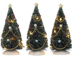 LuVille Kerstdorp Miniatuur Bomen - 3 Stuks - H15 cm - Multikleur