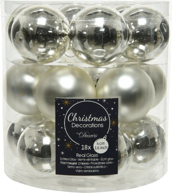 Decoris Kleine kerstballen - 18x st - zilver - D4 cm - glas - kerstversiering