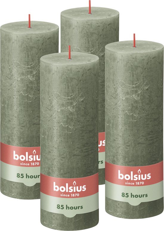 Bolsius - Rustieke Kaars - 4 Stuks - Olijf Groen - 19cm