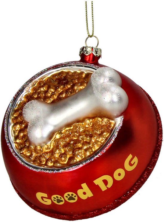 HD Collection glazen kerst ornament kersthanger Good Dog hondenvoerbak 11 cm uit de collectie The Christmas Gift Shop