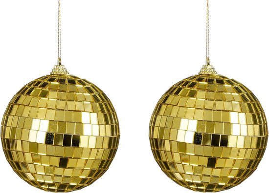 House of Seasons discobal kerstballen - 2x - goud -10 cm -foam-spiegelbol