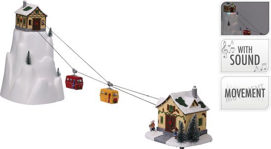 Kersthuisjebestellen - Skidorp - Skilift met beweging + Ledverlichting + Muziek - Kersthuisje met verlichting - Kersthuisjes & Kerstdorpen
