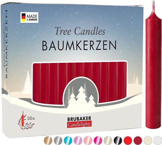 BRUBAKER 20 Stuks - Boomkaarsen - Donker Rood - Kerstkaarsen - Piramidekaarsen - Kerstboomkaarsen - 95/12.5 mm – Kaarsen - Kaarsjes