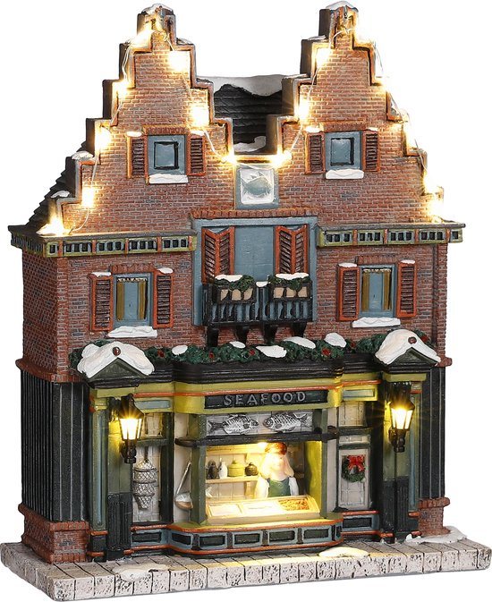Luville - Seafood shop battery operated - l20xb8xh25cm - Kersthuisjes & Kerstdorpen