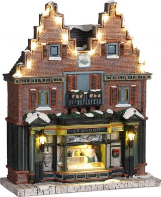 Luville - Seafood shop battery operated - l20xb8xh25cm - Kersthuisjes & Kerstdorpen