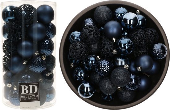Bellatio Decorations Kerstballen - 74x st - donkerblauw - D6 cm - kunststof - onbreekbaar - kerstversiering