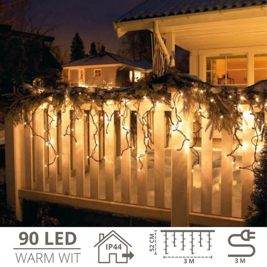 IJspegel verlichting buiten - Lichtgordijn - Ijspegelverlichting - Ijspegel verlichting - 90 LED's - 3 meter - Warm wit