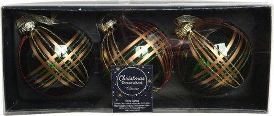 Decoris Luxe kerstballen - 6x st - brass groen - D8 cm - glas - gedecoreerd - kerstversiering