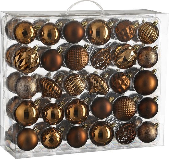 House of Seasons Kerstballen Set - 60 Stuks - Ø7 cm - Onbreekbaar - Bruin