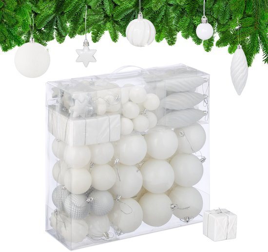 kerstballen - set van 110 - met slinger - plastic - onbreekbaar - wit