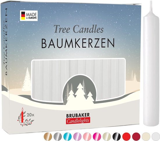 BRUBAKER 100 Stuks - Boomkaarsen - Wit- Kerstkaarsen - Piramidekaarsen - Kerstboomkaarsen - 95/12.5 mm – Kaarsen - Kaarsjes