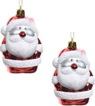2x Kersthangers figuurtjes kerstman rood 8 cm - Kerstmannen thema kerstboomhangers