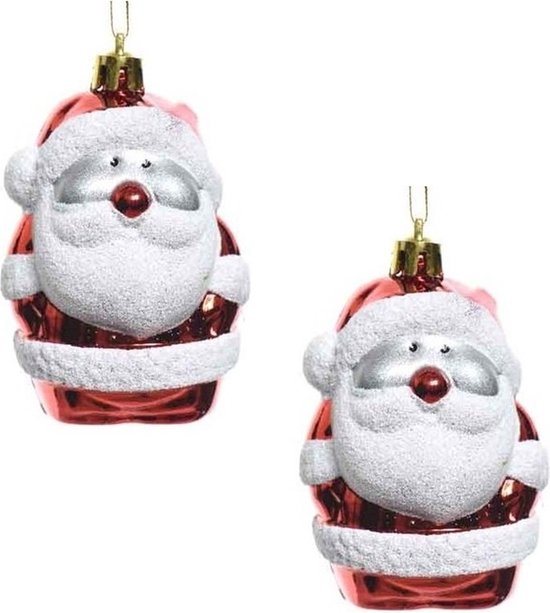 2x Kersthangers figuurtjes kerstman rood 8 cm - Kerstmannen thema kerstboomhangers