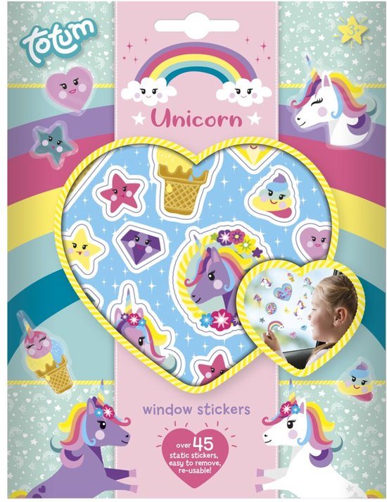 Totum Unicorn Raamstickers verplaatsbare stickers eenhoorn | 45 stuks niet permanent voor thuis en op reis | speelgoed junior vanaf 3 jaar