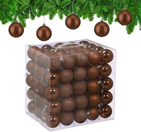 kerstballen set van 100 - Ø 6 cm - kunststof - onbreekbaar - bruin