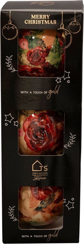 TS Collection - Kerstbal Rose rouge - Set van 3 - Metaal & Epoxy - Exclusieve woonitems voor binnen - Handgemaakt - Unieke print - Designed by Lammie