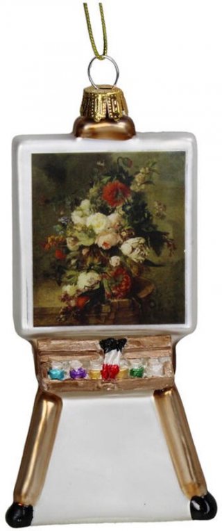 HD Collection Glazen kerstornament kerst hanger schilders ezel met schilderij 12.8 cm