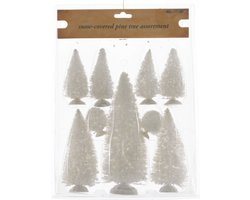 Lumineo Kerstdorp kerstbomen - 18x st - wit - polyresin - Miniatuur boompjes