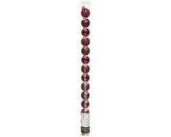 Decoris Mini kerstballen - 14x stuks - framboos roze - Dia 3 cm - kunststof - kerstversiering - kleine ballen