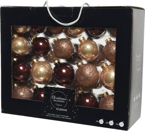 Decoris Kerstballen - 42 stuks - glas - mix bruin - 5-6-7 cm