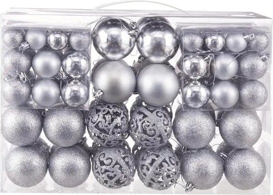 Livano Kerstballen - Kerstversiering - Plastic - Zilver - Kerstballenset - 100 stuks
