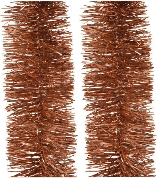2x stuks kerstslingers terra bruin  270 x 7 cm - Folie lametta guirlandes/slingers kerstversiering