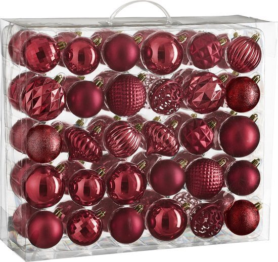 House of Seasons Kerstballen Set - 60 Stuks - Ø7 cm - Onbreekbaar - Donkerrood
