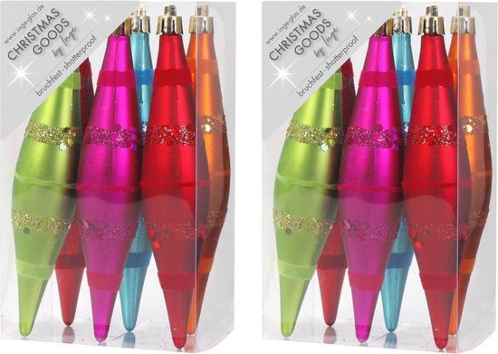 12x Kunststof kersthangers pegels kerstballen gekleurd 15 cm - Onbreekbaar - Kerstboomversiering kerstornamenten