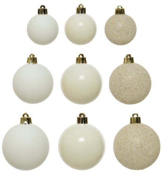 Decoris kerstballen - 30x - 4, 5 en 6 cm - kunststof - wol wit